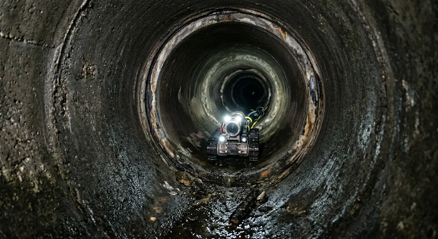 Robotic sewer camera inspecting pipe interior for Sewer Line Repair in Fort Irwin